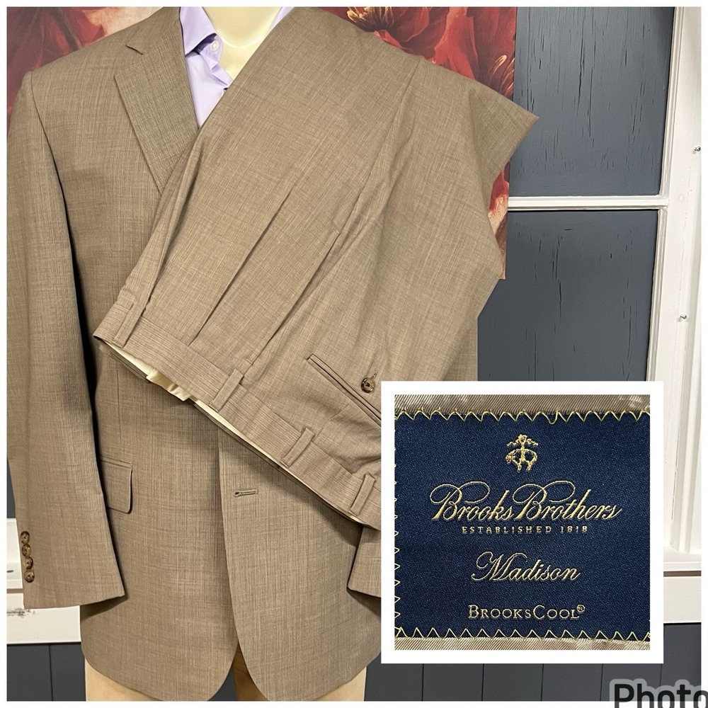 Brooks Brothers Suit Mens 43R Wool Pleated Pants‎ 37x32 (Unhemmed) Tan